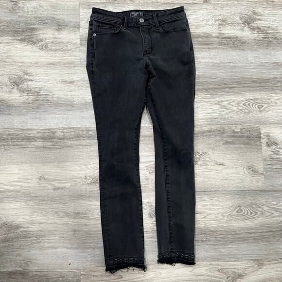 Abercrombie & Fitch Super Skinny Ankle Jeans Frayed Hem Black Wash 0R/25 - Picture 1 of 10